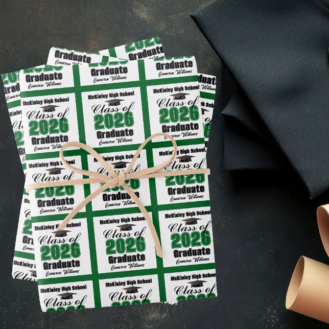 Green Class of 2026 Customized Graduation Wrapping Paper Sheet (Creator Uploaded)