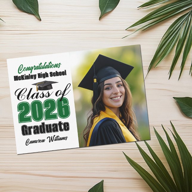 Green Class of 2026 Graduate Photo Graduation Announcement (Creator Uploaded)