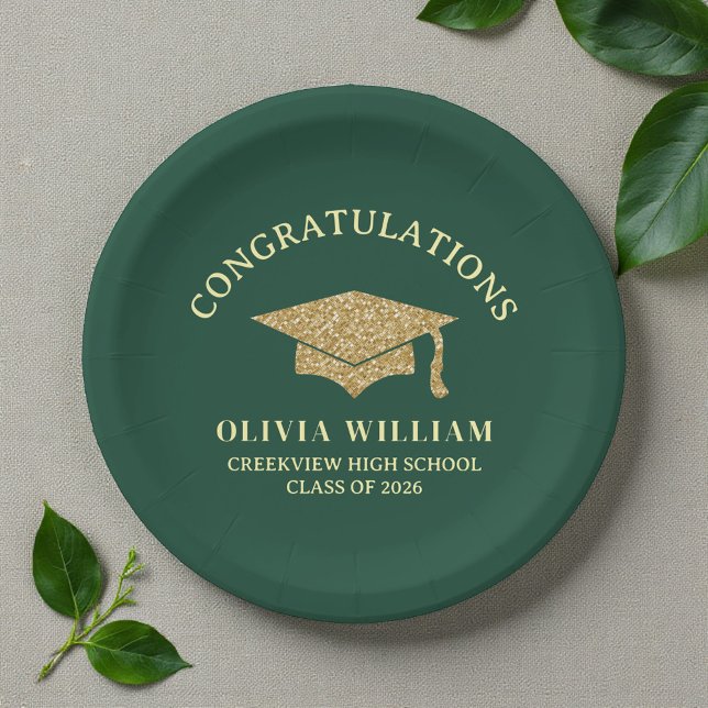 Green Class Of 2026 Graduation Party Paper Plate (Creator Uploaded)