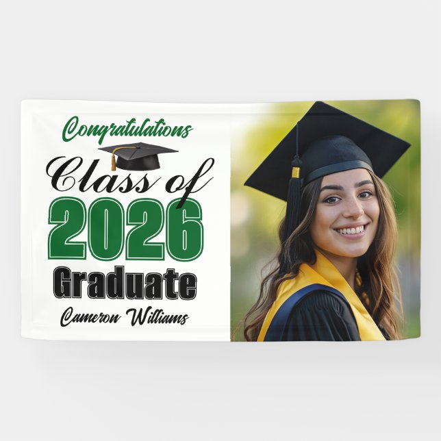 Green Class of 2026 Graduation Party Photo Banner (Horizontal)