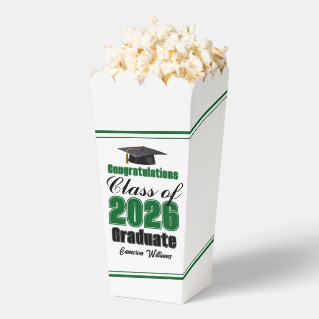 Green Class of 2026 Graduation Party Popcorn Favour Box (Popped)