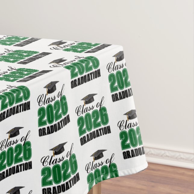 Green Class of 2026 Graduation Party Tablecloth (In Situ)