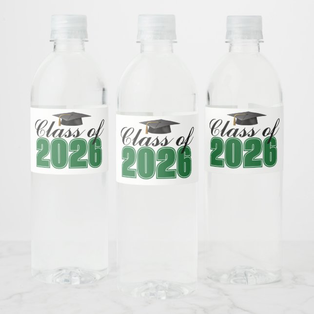 Green Class of 2026 Graduation Party Water Bottle Label (Bottles)
