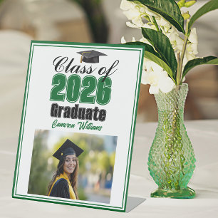 Green Class of 2026 Photo Custom Graduation Party Pedestal Sign