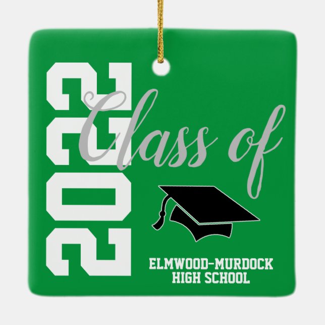 Green Class of 22 High School Graduation Ceramic Ornament (Back)