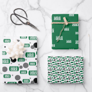 Green "Class Of" Dog Tag and Dots Pattern Wrapping Paper Sheet