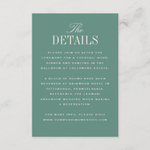 Green Classic Elegance Wedding Details Enclosure Card
