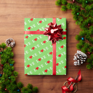 Green Classic LOVE Heart Motif Wrapping Paper