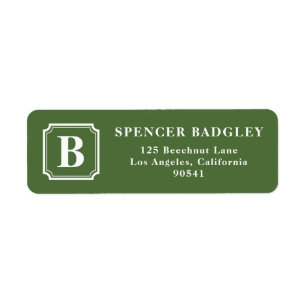 Green Classic Monogram Logo Personalised Return Address Label