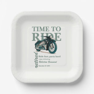 Green Classic Motorbike Ride Fast Retirement Party Paper Plate