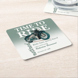 Green Classic Motorbike Ride Fast Retirement Party Square Paper Coaster