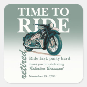 Green Classic Motorbike Ride Fast Retirement Party Square Sticker