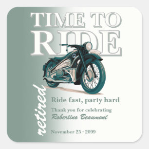 Green Classic Motorbike Time to Ride Retirement Square Sticker