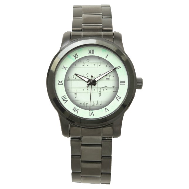 Green Classic Sheet Music Roman Numerals  Watch (Front)