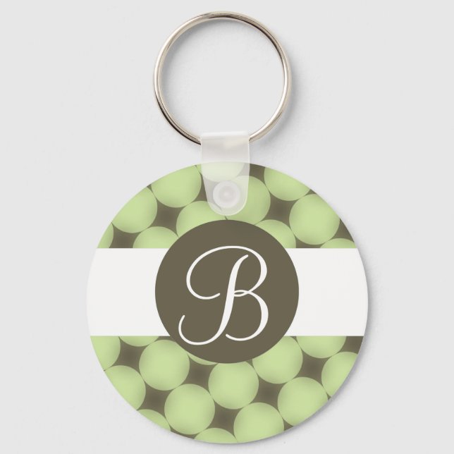 Green classy dots custom monogram keychain (Front)