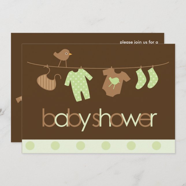 Green Clothesline Neutral Baby Shower Invitation (Front/Back)