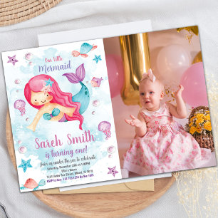 Green Cloud Mermaid Birthday Invitations w photo