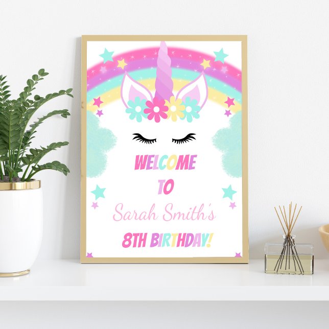 Green Cloud Unicorn Birthday Party Welcome Sign (Green Cloud Unicorn Welcome Signs)