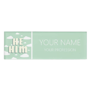 Green Clouds He Him Pronouns Name Tag