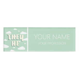 Green Clouds They He Pronouns Name Tag