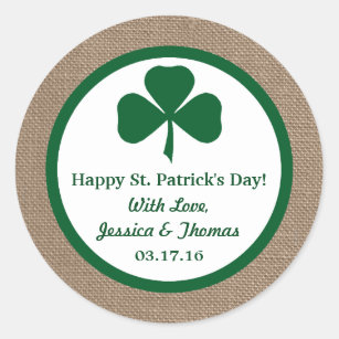 Green Clover & Burlap St. Patrick's Day Classic Round Sticker