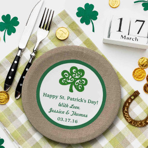 Green Clover & Burlap St. Patrick's Day Paper Plate