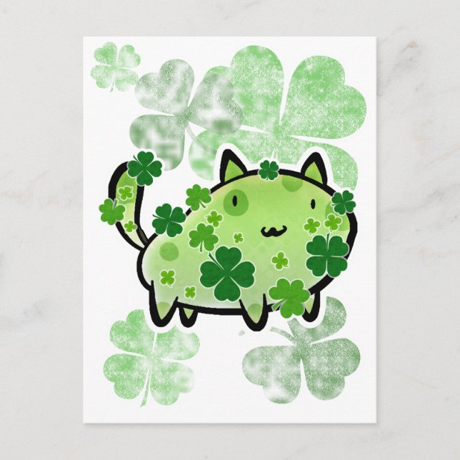 Green Clover Cat Postcard (Front)