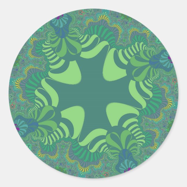 Green Clover Cross Classic Round Sticker (Front)