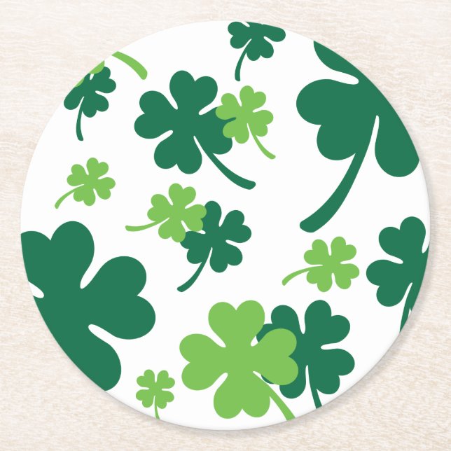 Green clover four leaves. St. Patrick's Day Round Paper Coaster (Front)