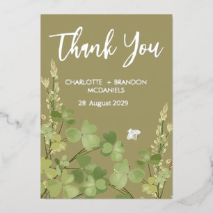 Green Clover Leaves. Wedding Thank You Gold