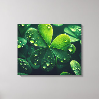 Green clover leaves with water droplets - canvas print