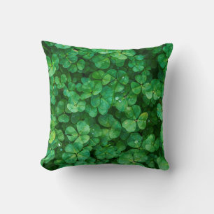 Green Clover Leaves with Water Drops Cushion