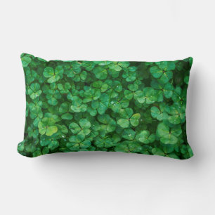 Green Clover Leaves with Water Drops Lumbar Cushion