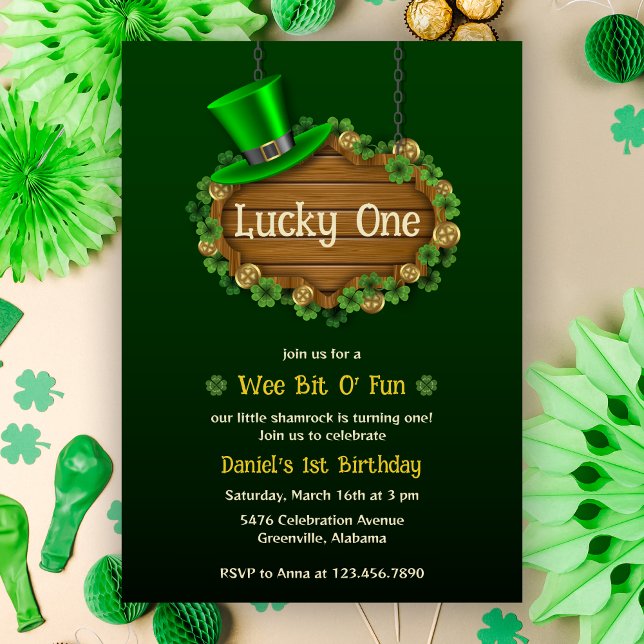 Green Clover Lucky One St Patrick's 1st Birthday Invitation (Creator Uploaded)