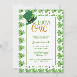 Green Clover Lucky One St Patrick's Kids Birthday Invitation