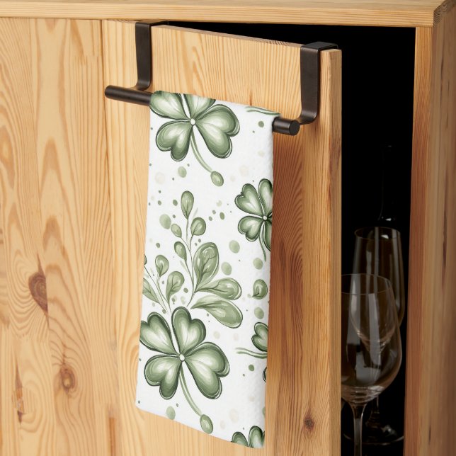  Green Clover Pattern • St. Patrick’s Day  Tea Towel (Thirds Fold)
