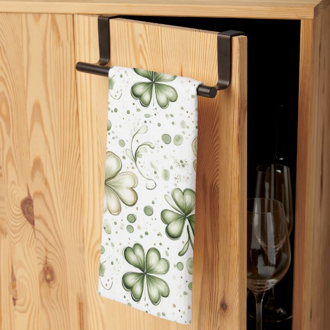  Green Clover Pattern • St. Patrick’s Day  Tea Towel (Thirds Fold)