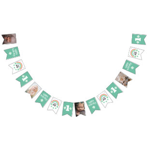 Green Clover Rainbow Lucky One Photo 1st Birthday Bunting