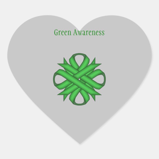 Green Clover Ribbon by Kenneth Yoncich Heart Sticker (Front)