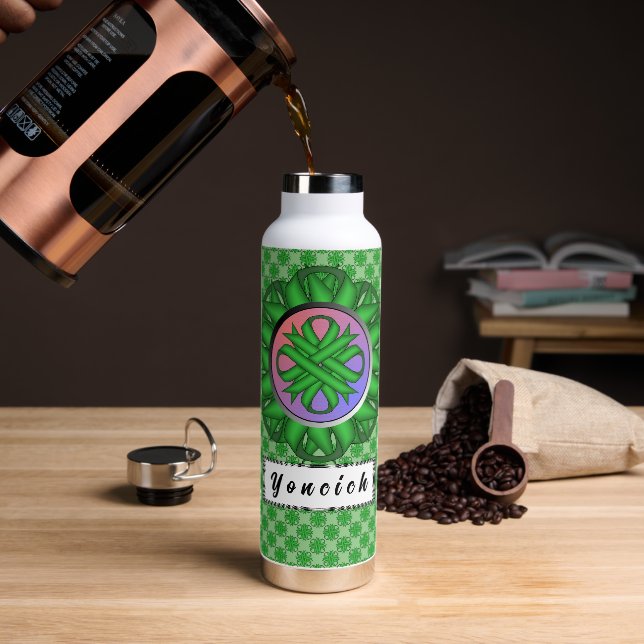 Green Clover Ribbon by Kenneth Yoncich Water Bottle (Coffee)