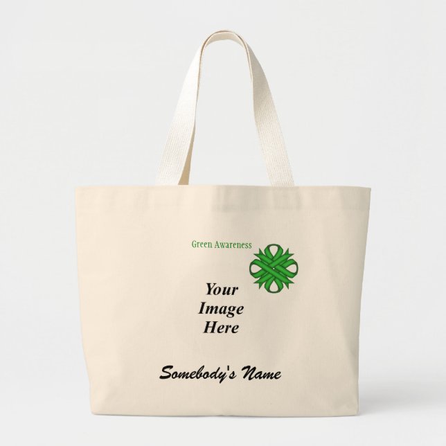 Green Clover Ribbon Template by Kenneth Yoncich Large Tote Bag (Front)