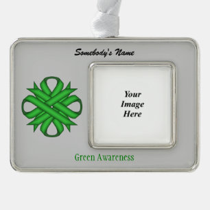 Green Clover Ribbon Tmpl (H-O) by Kenneth Yoncich Silver Plated Framed Ornament