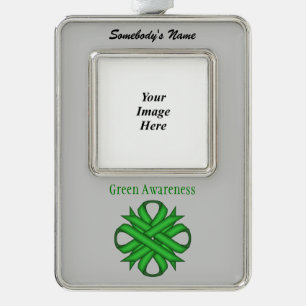 Green Clover Ribbon Tmpl (V-O) by Kenneth Yoncich Silver Plated Framed Ornament
