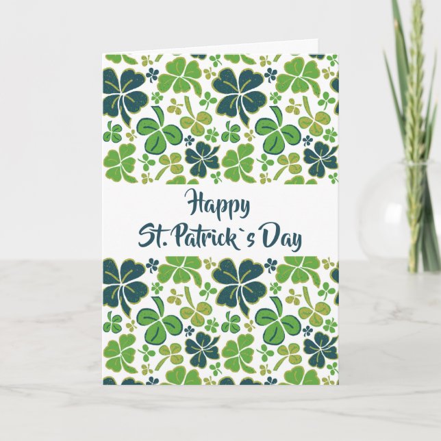 Green Clover Shamrock Pattern St. Patrick`s Day Card (Front)