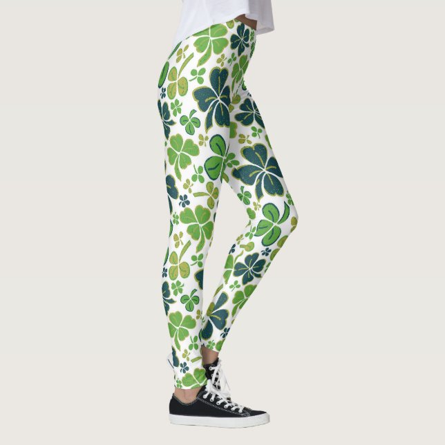 Green Clover Shamrock Pattern St. Patrick`s Day  Leggings (Right)