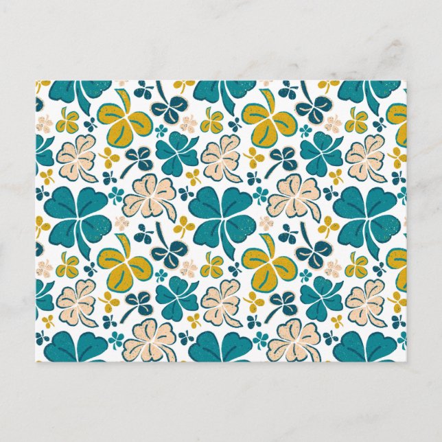 Green Clover Shamrock Pattern St. Patrick`s Day Postcard (Front)