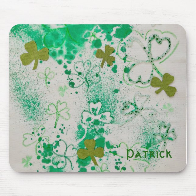 Green Clover Shamrock Splash Design Mouse Pad (Front)