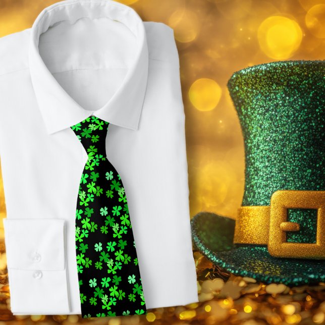 Green Clover Shamrocks Irish Black Tie (Creator Uploaded)