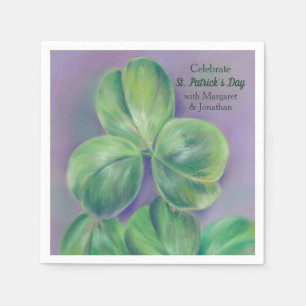 Green Clover Shamrocks on Purple St. Patrick's Day Napkin