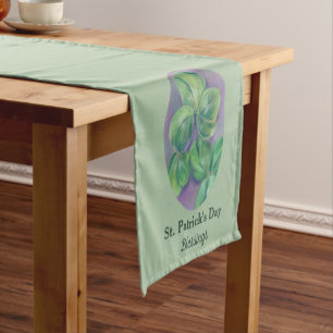 Green Clover Shamrocks on Purple St. Patrick's Day Short Table Runner